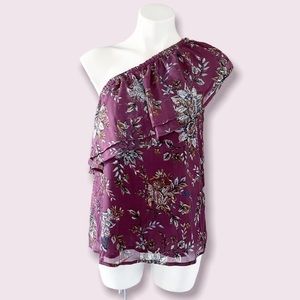 Eclair One Shoulder Blouse Tiered Floral Top Size S NWT